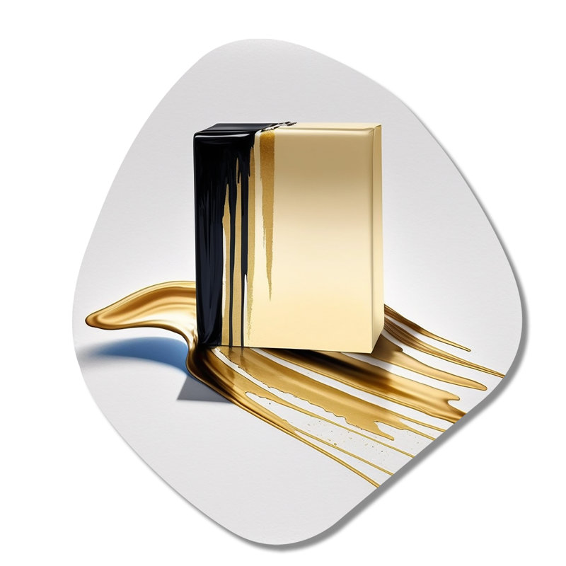 «Black and Gold Cubic Expression VIII - Cubism Unique Shape», reproduction d'art asymétrique moderne, H 35 po x l 31 po