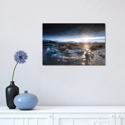 Midnight Sun on the Glacial Lagoon, Iceland 1 Piece Wrapped Canvas Wall Art