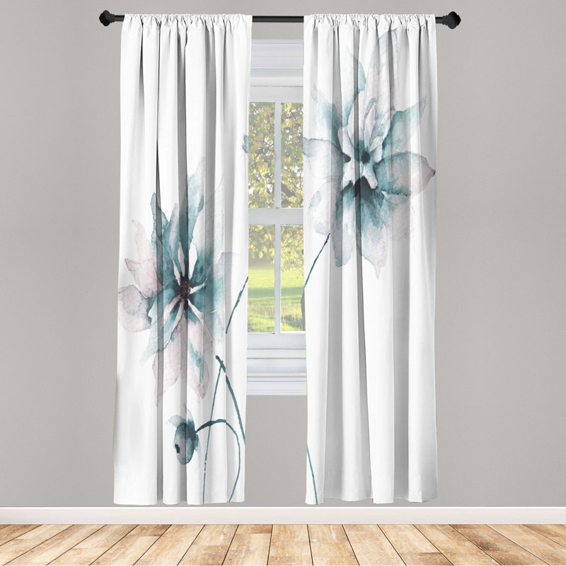 Microfiber Floral Semi-Sheer Rod Pocket Curtain Panels, 28" W x 84" L, Light Blue