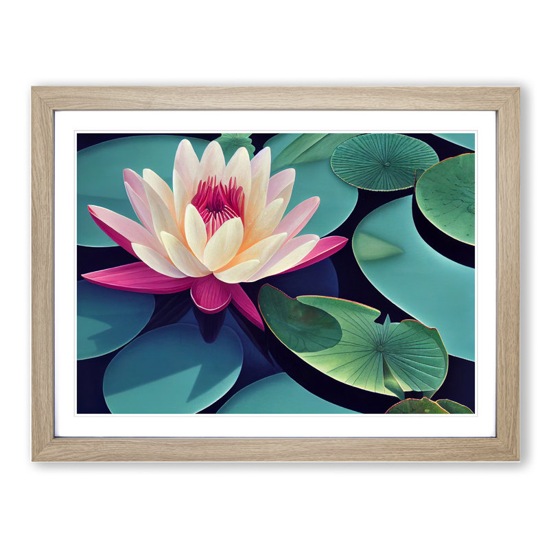 Shimmering Water Lily Flower - Framed Print, 46cm H x 64cm W x 2cm D, Oak