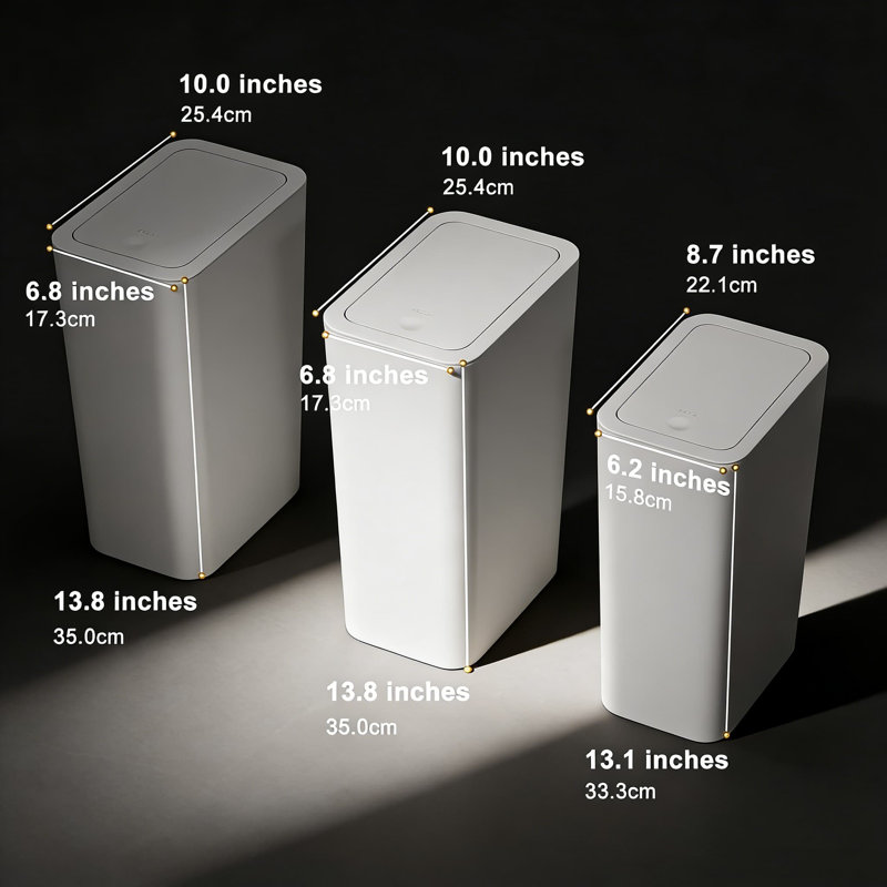 Paquet de 3 poubelles minces avec couvercles escamotables, petites poubelles pour la cuisine, la salle de bain, la chambre à coucher et le bureau, conception peu encombrante avec contrôle des odeurs