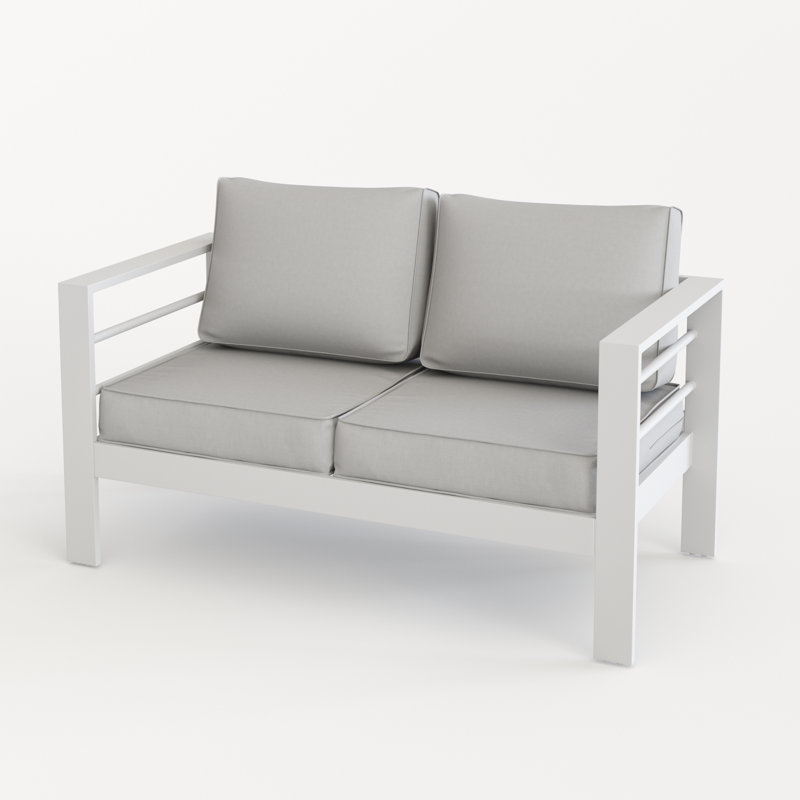 Outdoor Aluminum Loveseat, Light Gray/White