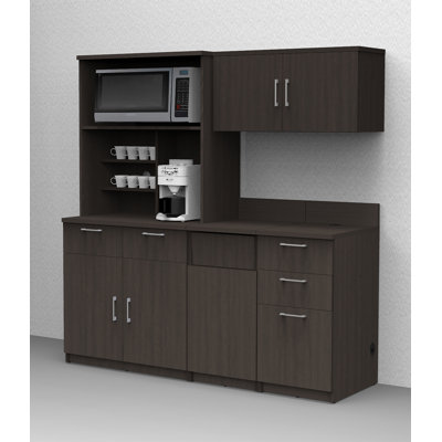 Commercial Grade Coffee Kitchen Lunch Room Cabinets Fully Assembled Espresso – 72"W x 75"H  5 pc