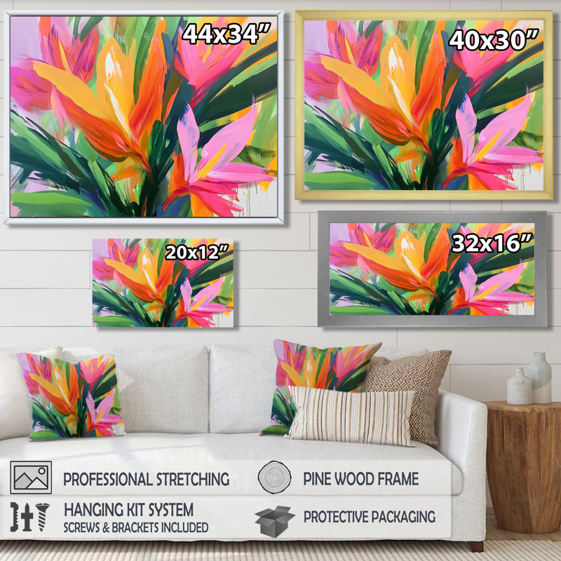 Tropical Bouquet Of Palms III - Bouquet Wall Art, 34" H x 44" W, Floater Framed Print, White