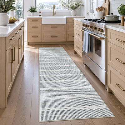 Ultra Thin 3' x 5' /5' x 7' Washable Area Rugs, Modern Non-Slip Small Bedroom Kitchen Rugs, Striped Farmhouse Soft Indoor Carpet, Oeko-Tex Certified