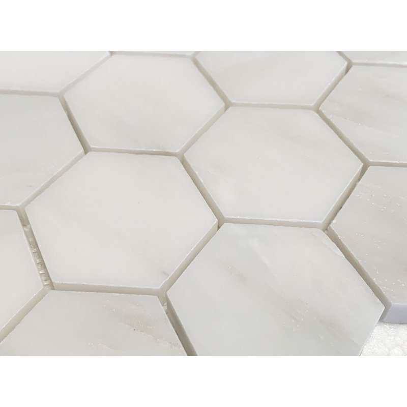 2'' x 2'' Marble Honeycomb Mosaic Wall & Floor Tile, Oriental White Polished