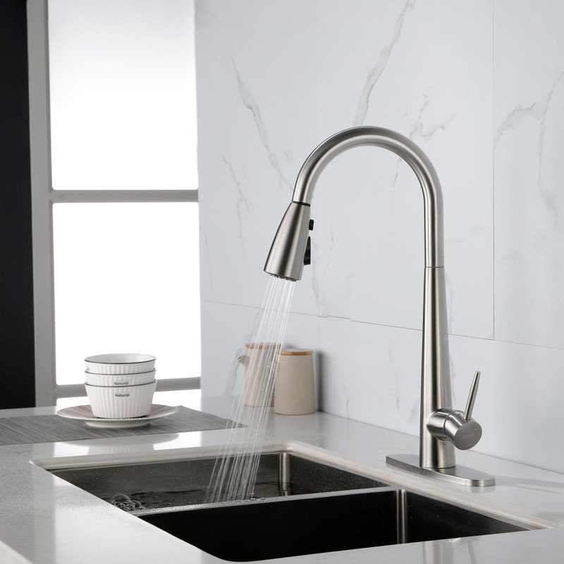 Robinet de cuisine nickel brossé rétractable, Nickel brossé