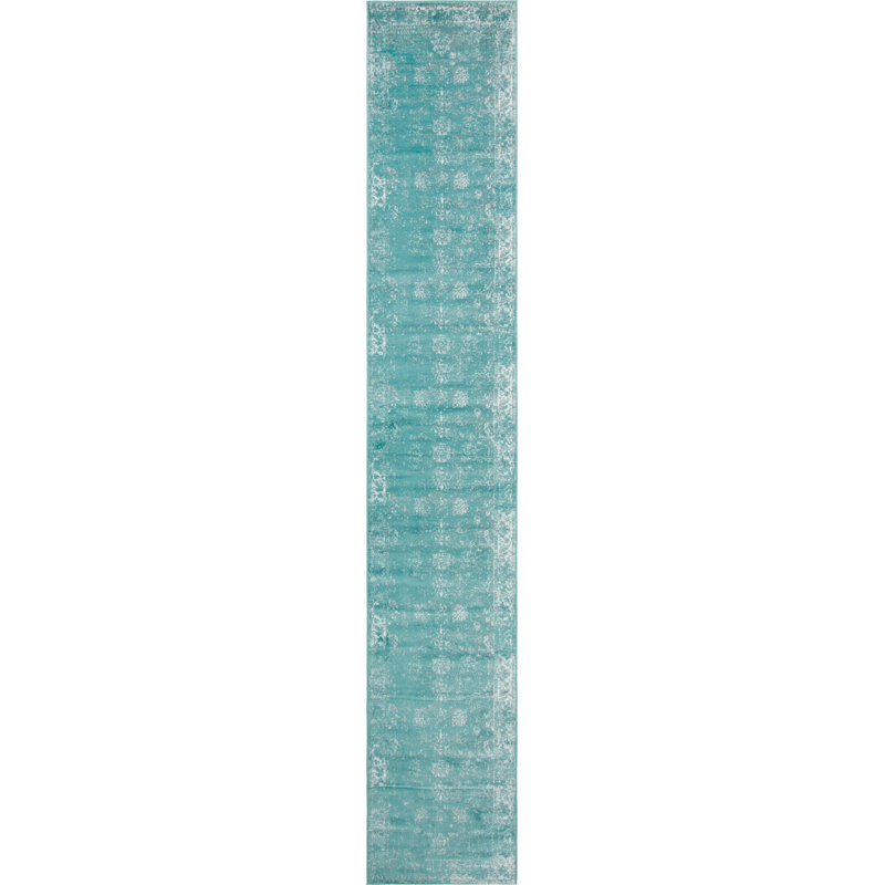 Tapis floral turquoise Brandt, Tapis de couloir 2 pi x 9 pi 10 po