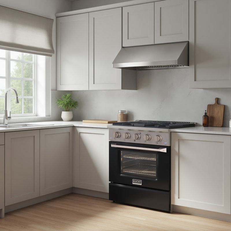 KUCHT Professional 30 po 4,2 pieds cubes Cuisinière au gaz propane avec brûleurs scellés et four à convection en acier inoxydable avec porte noire