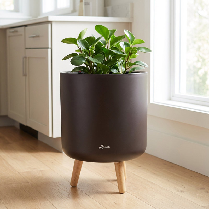 Pot à fleurs avec support Modena, Brun, H 17,25 po x l 13,4 po x P 13,4 po
