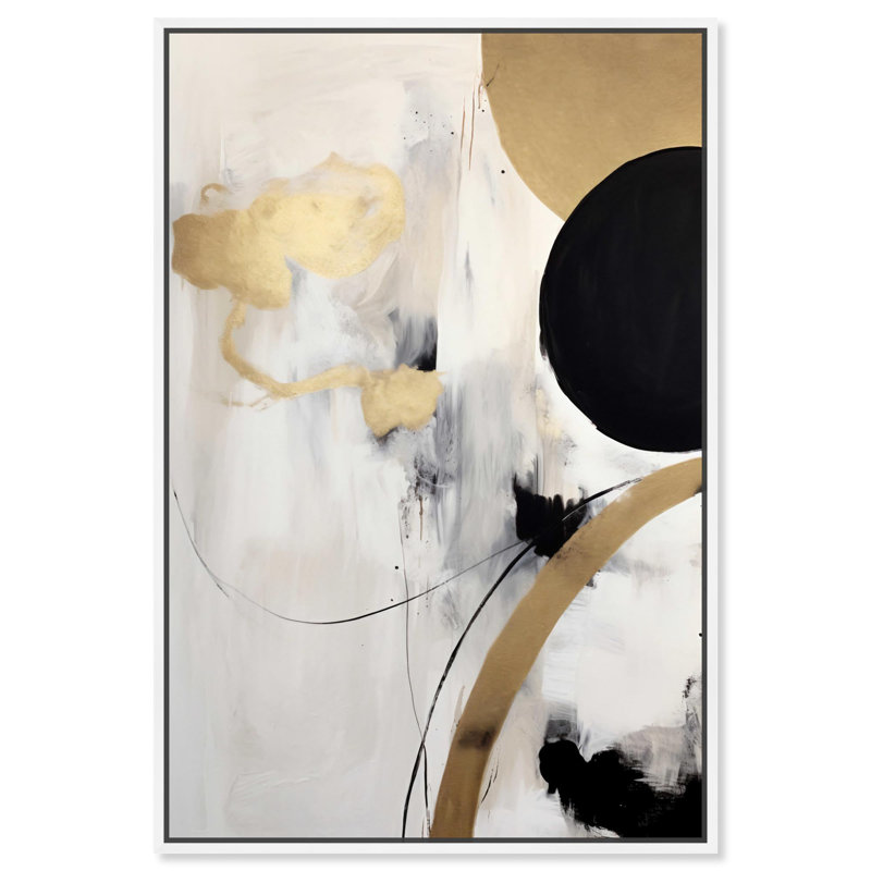 «In Orbit Canvas», art élégant blanc et or par Art Remedy, Cadre blanc, H 25 po x l 17 po