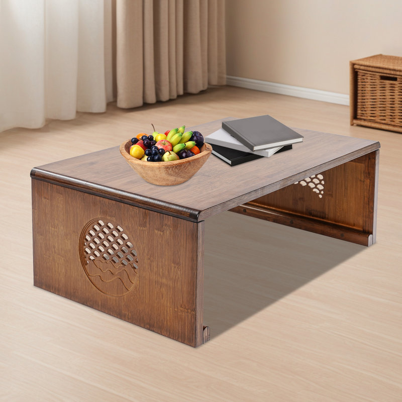 Table basse en bambou Zen Style, table basse pliable rectangulaire pour thé et méditation, finition noyer