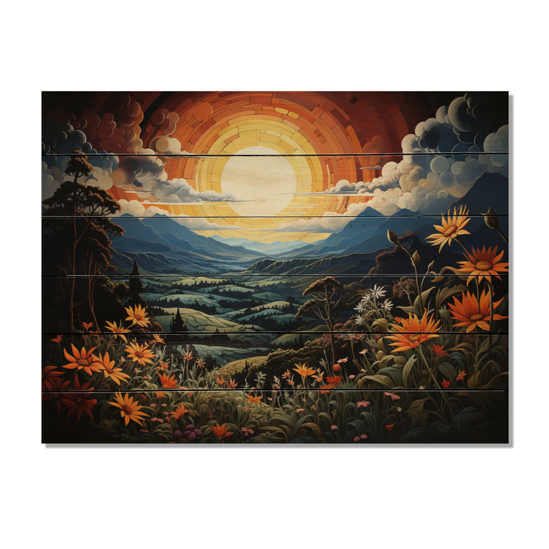 Art asiatique, mandala du ciel I sur bois, H 30 po x l 40 po x P 0,78 po