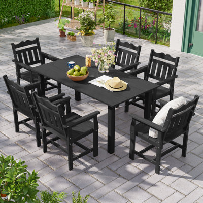 Ensemble de salle à manger rectangulaire pour l'extérieur toutes saisons de 7 pièces, ensemble de salle à manger d'extérieur sans entretien avec trou pour parasol, ensemble de table de salle à manger pour patio, cour, bord de piscine