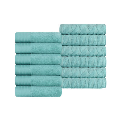 Ensemble de 12 serviettes de toilette en jacquard de coton turc et en coton uni Dayeli