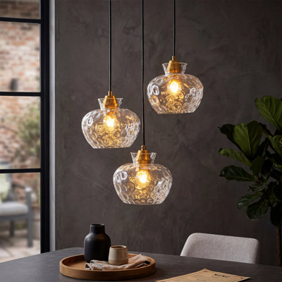 Luminaire suspendu 3 lumières avec abat-jour en verre Water