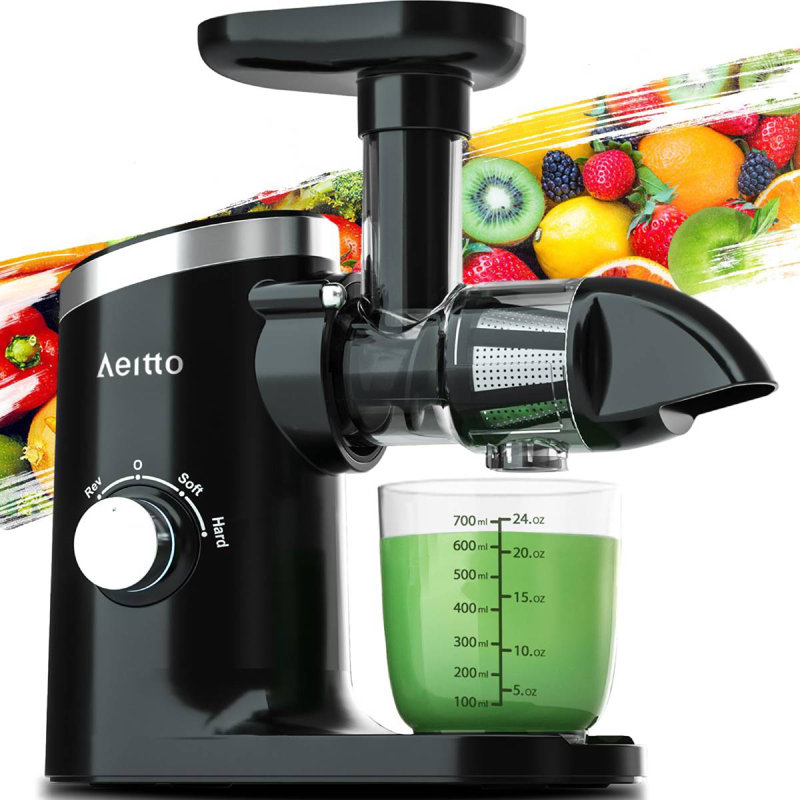 Aeitto Slow Masticating Juicer: 3 Modes Soft Hard Reverse, Ultra-Quiet Motor, One-Button Disassembly, Dishwasher-Safe Parts, 12-Month Warranty