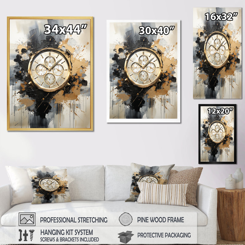Minimalisme, montre de luxe sur toile, Cadre simple noir, H 20 po x l 12 po x P 1 po