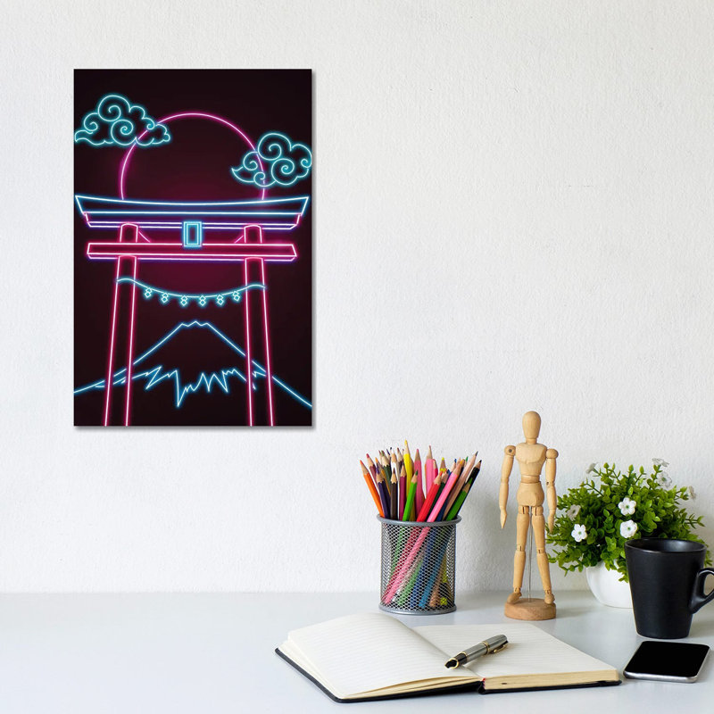 Neon Torii by Donnie Art - Gallery-Wrapped Canvas Giclée on Canvas, No Frame, 20.32 cm H x 30.48 cm W