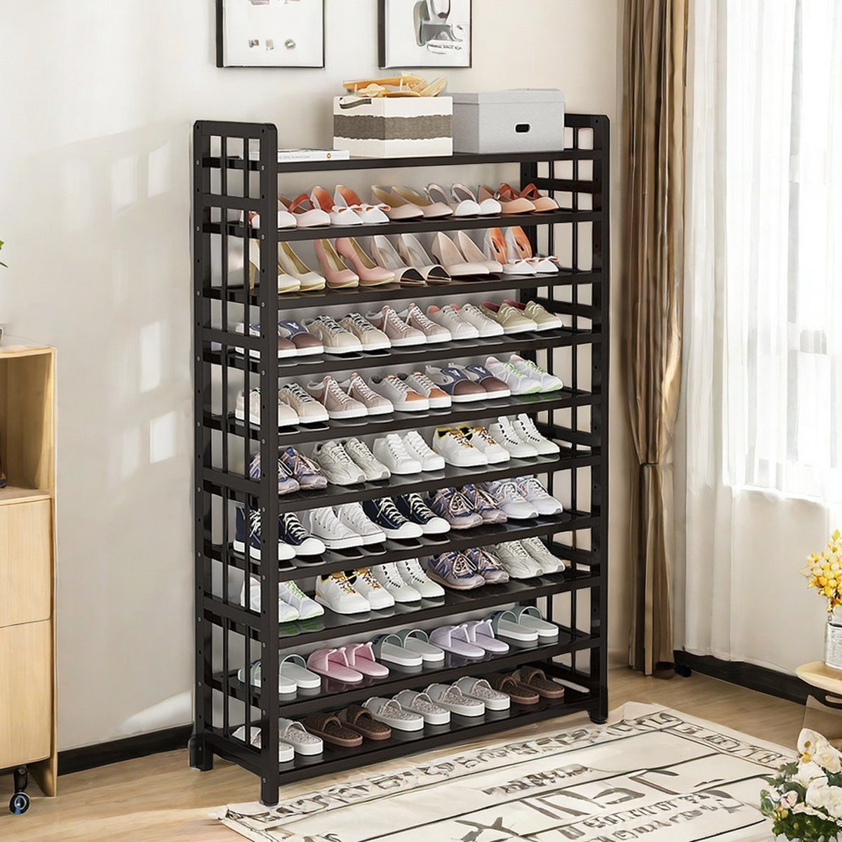 Shoe Bench 50 Pair Shoe Storage Cabinet 50 Pair 10 Tier Shoe Rack