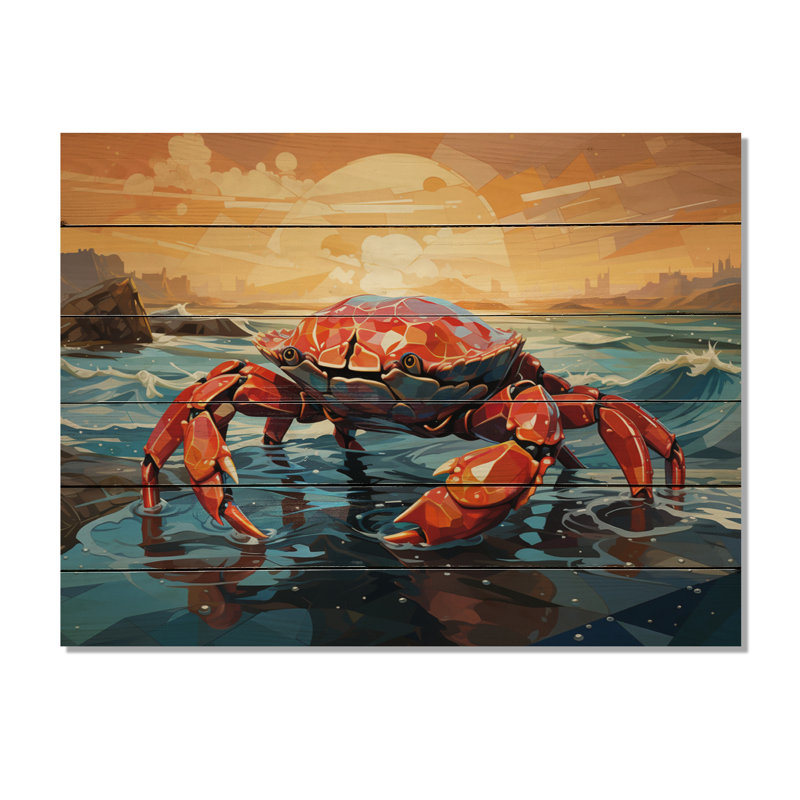 Crab Coastal Guardian, impression géométrique sur bois, H 30 po x l 40 po x P 0,78 po