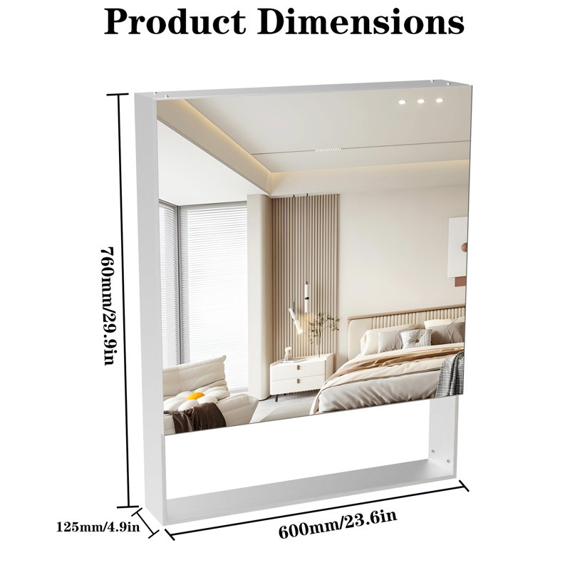 Armoire de rangement murale de salle de bain murale, 24 po x 30 po, avec miroir, cadre en aluminium, surface argentée, tablettes réglables, alliage de haute qualité, usure, formaldéhyde corrosif, charnières silencieuses,