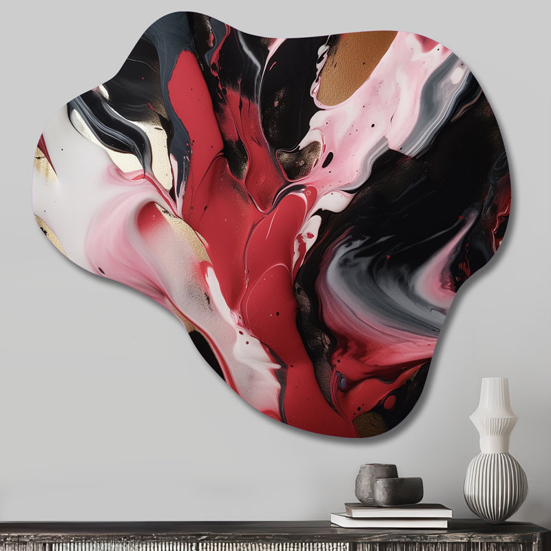 Agate éthérée rouge et noire - décoration murale abstraite en marbre en métal, sculpture murale asymétrique en métal
