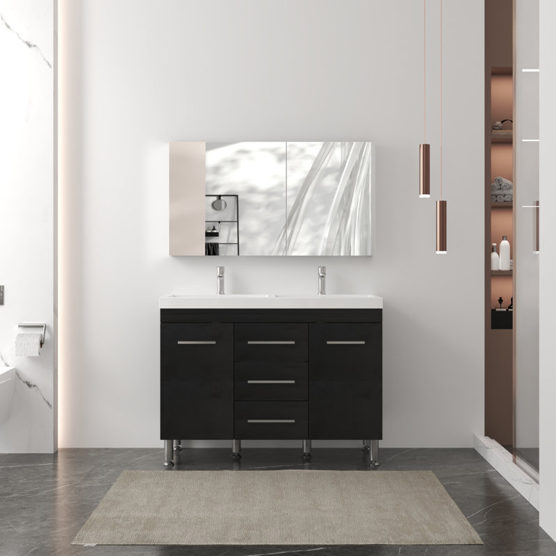 Ensemble de meuble-lavabo double 48 po Roylene, Noir