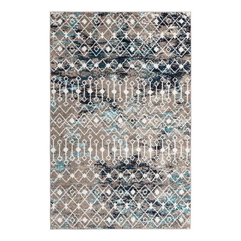 Somerville Geometric Indoor Rug, Rectangle 5'3" x 8', Gray/Blue
