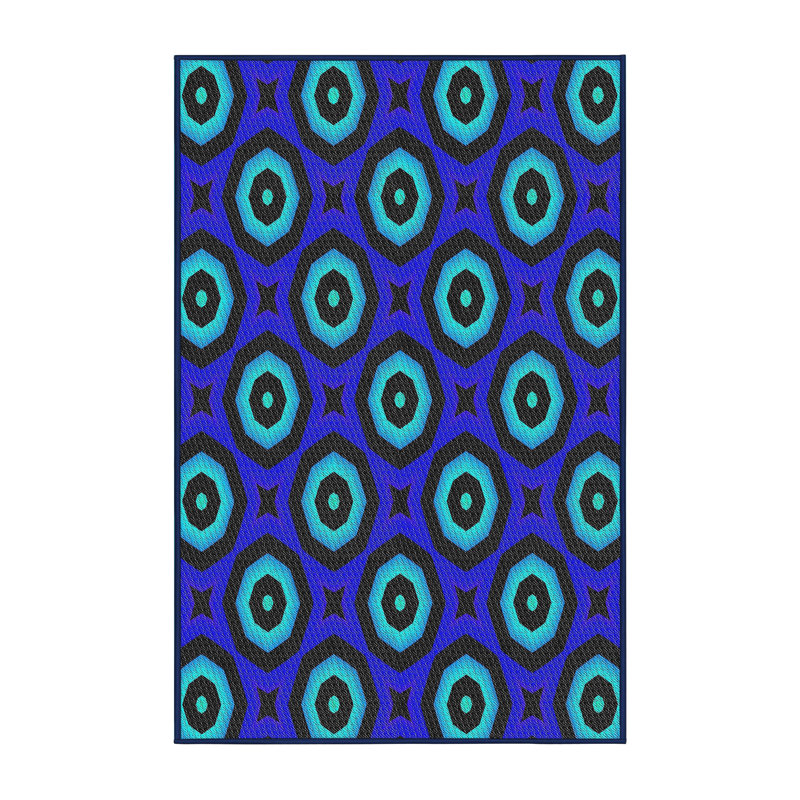 Tapis vert/bleu à motifs, Rectangle 5 pi x 7 pi