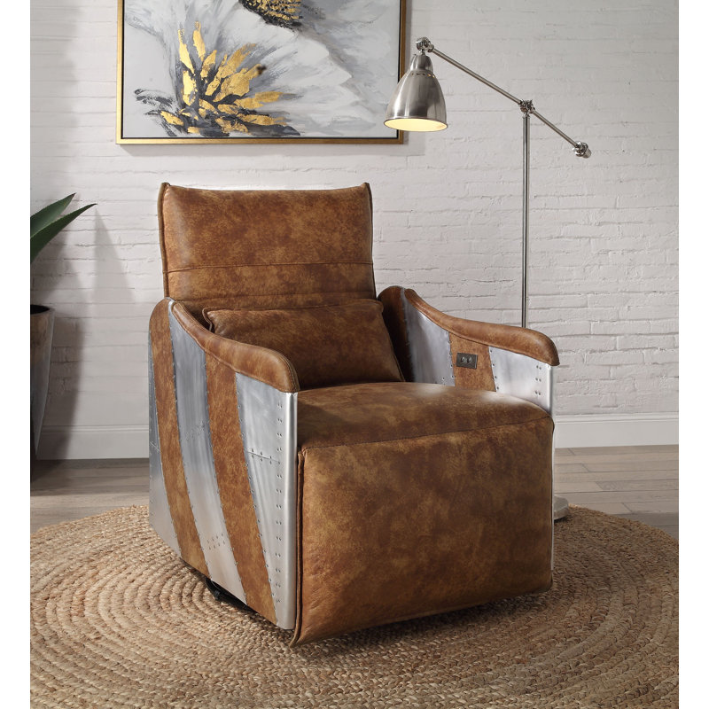 Fauteuil inclinable standard pivotant en cuir véritable de 28,4 po de largeur Aaliana