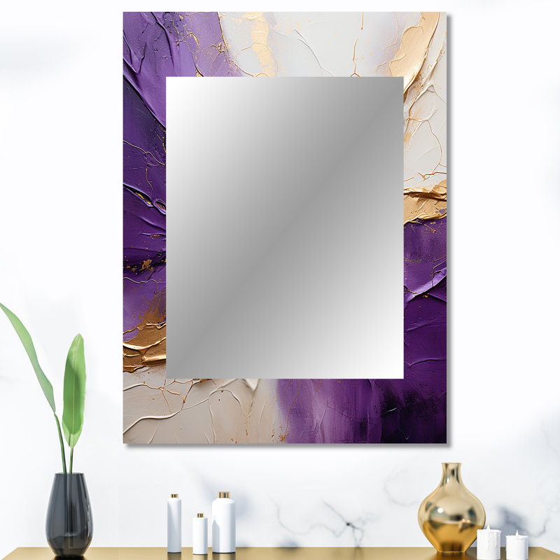 Gold And Purple Lunar Vector - Abstract Spirals Decorative Wall Mirror, Beige Mirror, Printed Metal Art, 40" x 30"