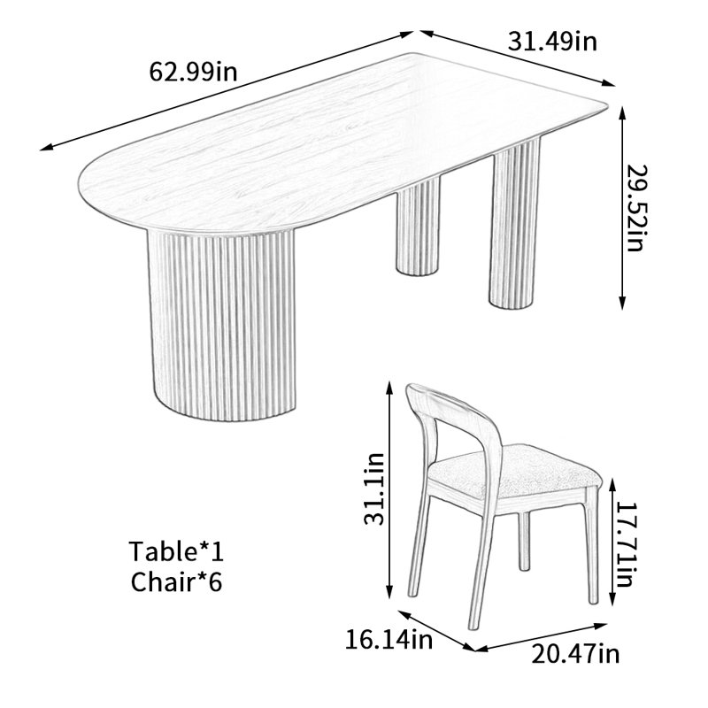 Ensemble de table de salle à manger Durable, H 29,52 po x L 62,99 po x l 31,49 po