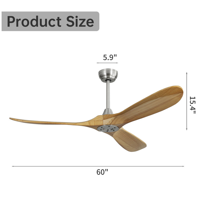 Ventilateur de plafond extérieur 60 pouces sans lumière 3 pales ABS avec commande intelligente APP, Naturel