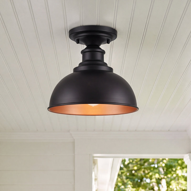 Flavin Oil Burnished Bronze And Light Gold 11'' W 1 - Bulb Outdoor Semi Flush Mount