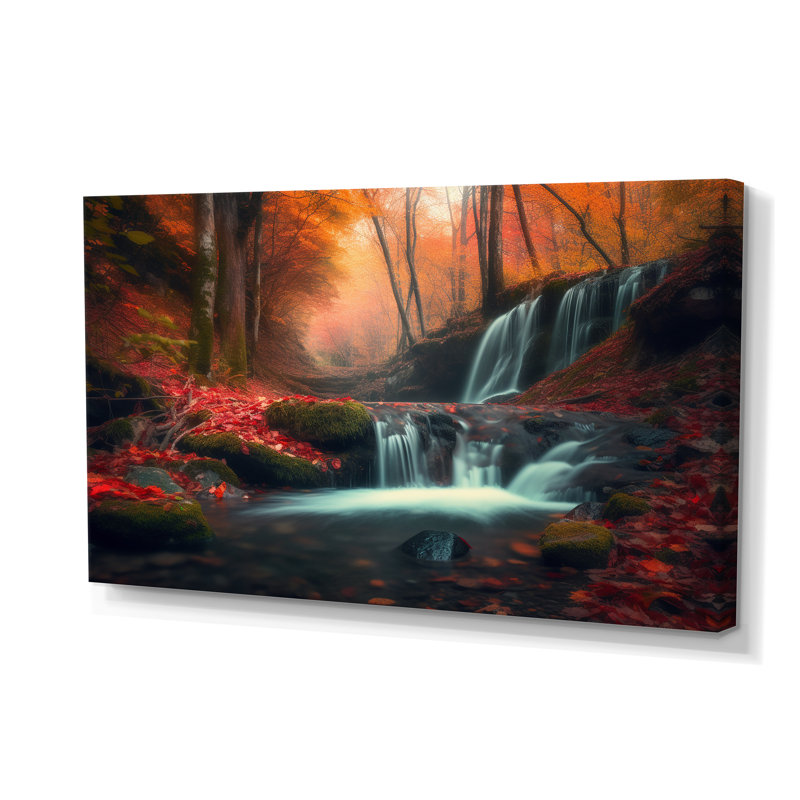 «Waterfall In Fall Forest I - Landscape Mountains», impressions sur toile