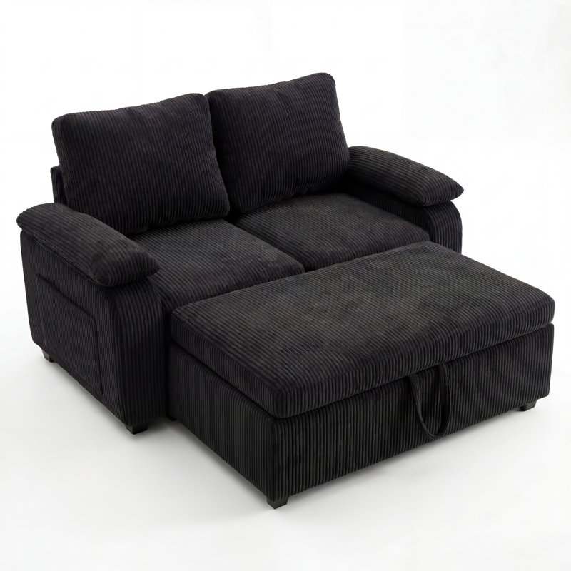 Armrest & Pull Out Bed For Modular Sectional Sleeper Sofa, Black, Black Corduroy