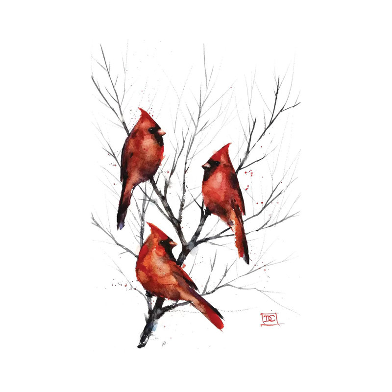 "Cardinals in Tree" par Dean Crouser - reproduction d'art sur toile tendue, H 18 po x l 12 po x 1,5 po