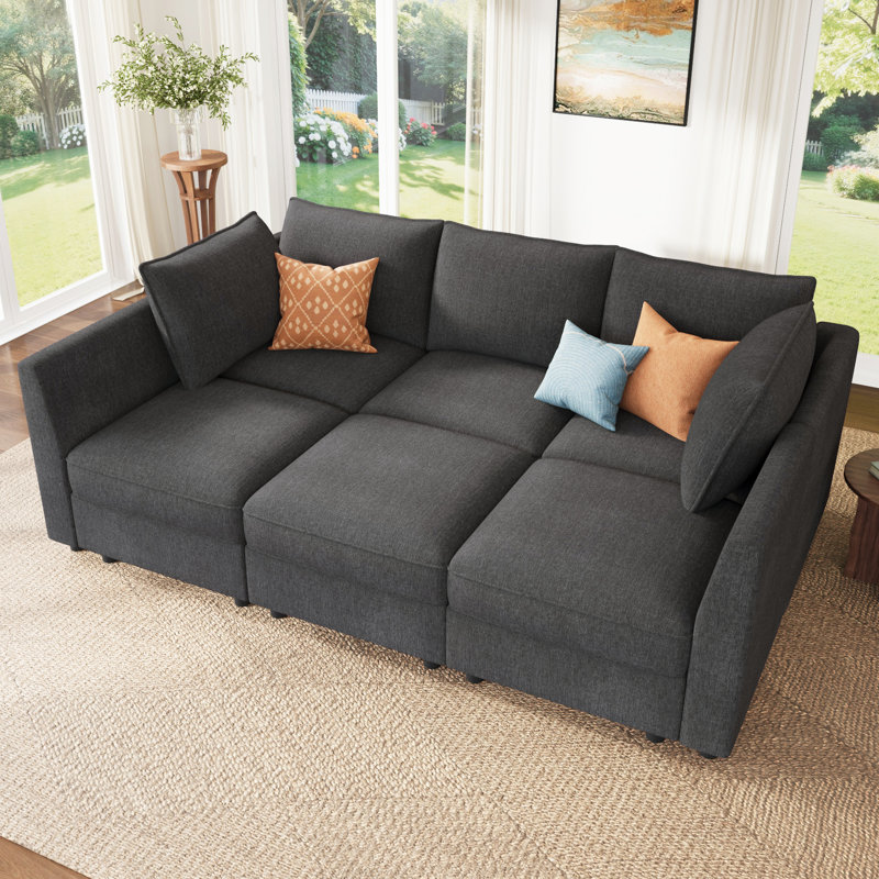 Canapé-lit modulaire en L Tremee, Polyester gris clair