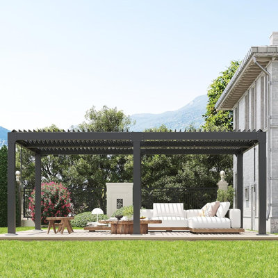 Remises de jardin à persiennes pour la cour arrière avec pergola, pergola d'extérieur avec toit à persiennes réglable, système de drainage intégré, structure, pavillon de jardin à toit rigide pour terrasse, terrasse, 
