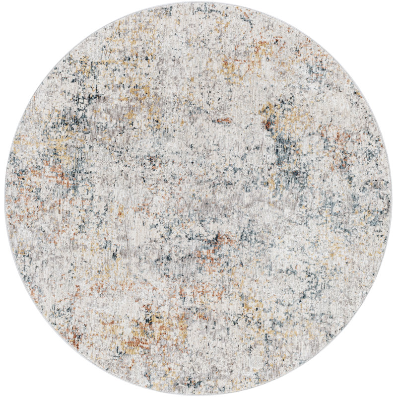 Barner Abstract Teal/Saffron Area Rug, Round 7'10"