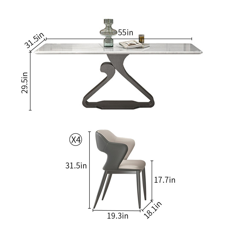 Thick Luxury Marble Rectangular Dining Table Sets, 29.5”H x 55”L x 31.5”W  