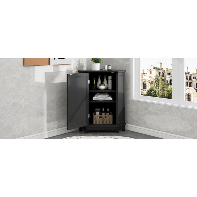 Black Bathroom Cabinet Triangle Corner Storage Cabinet With Adjustable Shelf Modern Style MDF Board(Old SKU:N725P172615B)