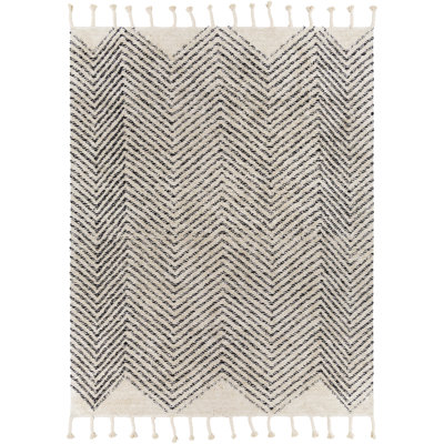 Tapis noir / beige en coton fabriqué à la main Clematite