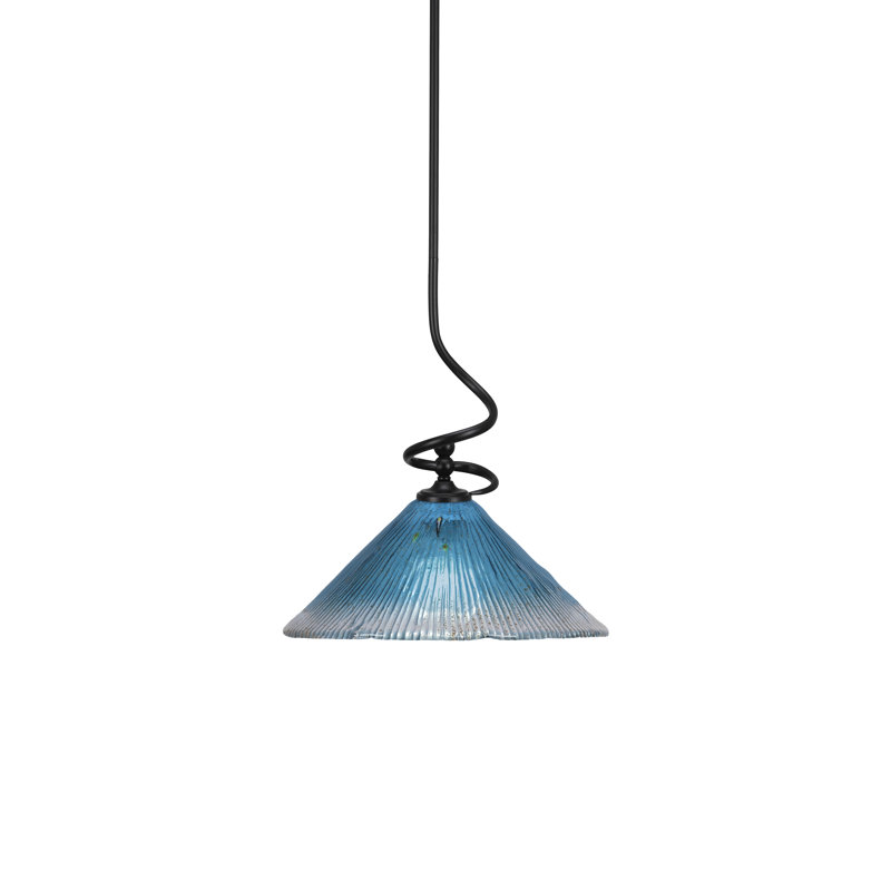 Mini-luminaire suspendu Musette avec verre cristal sarcelle 12 po, Noir mat