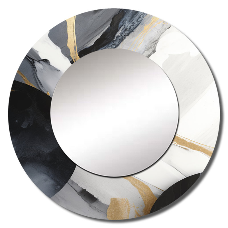 Black And Gold Harmony Of Marble I - Abstract Marble Round Mirror Wall Decor_MTMIR59705, 23" x 23"
