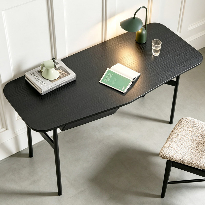 Bureau en bois massif noir avec 1 tiroir, 29.13"H×48.43"L×22.05"W