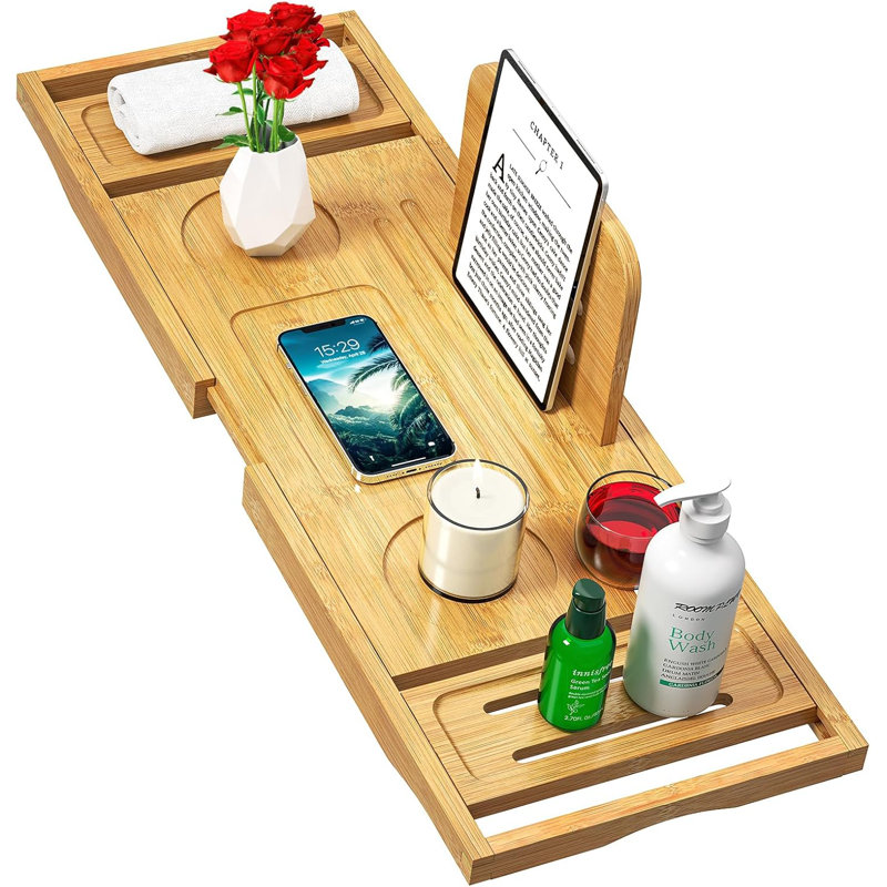 Plateau de baignoire - Plateau de bain - Plateau de baignoire - Plateau de table de bain en bambou pour baignoire - Taille extensible, s'adapte à la plupart des baignoires