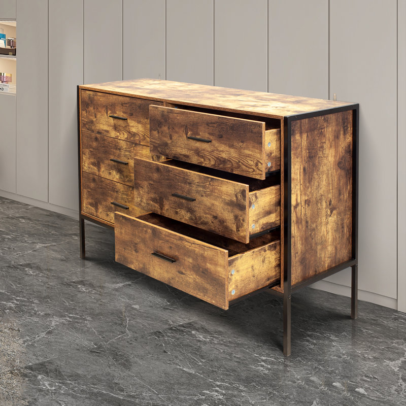 Weyerton Vintage Farmhouse Style Horizontal Double Dresser - 6 Drawers