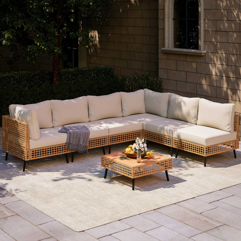 Ensemble de conversation modulaire pour patio 6 personnes avec coussins